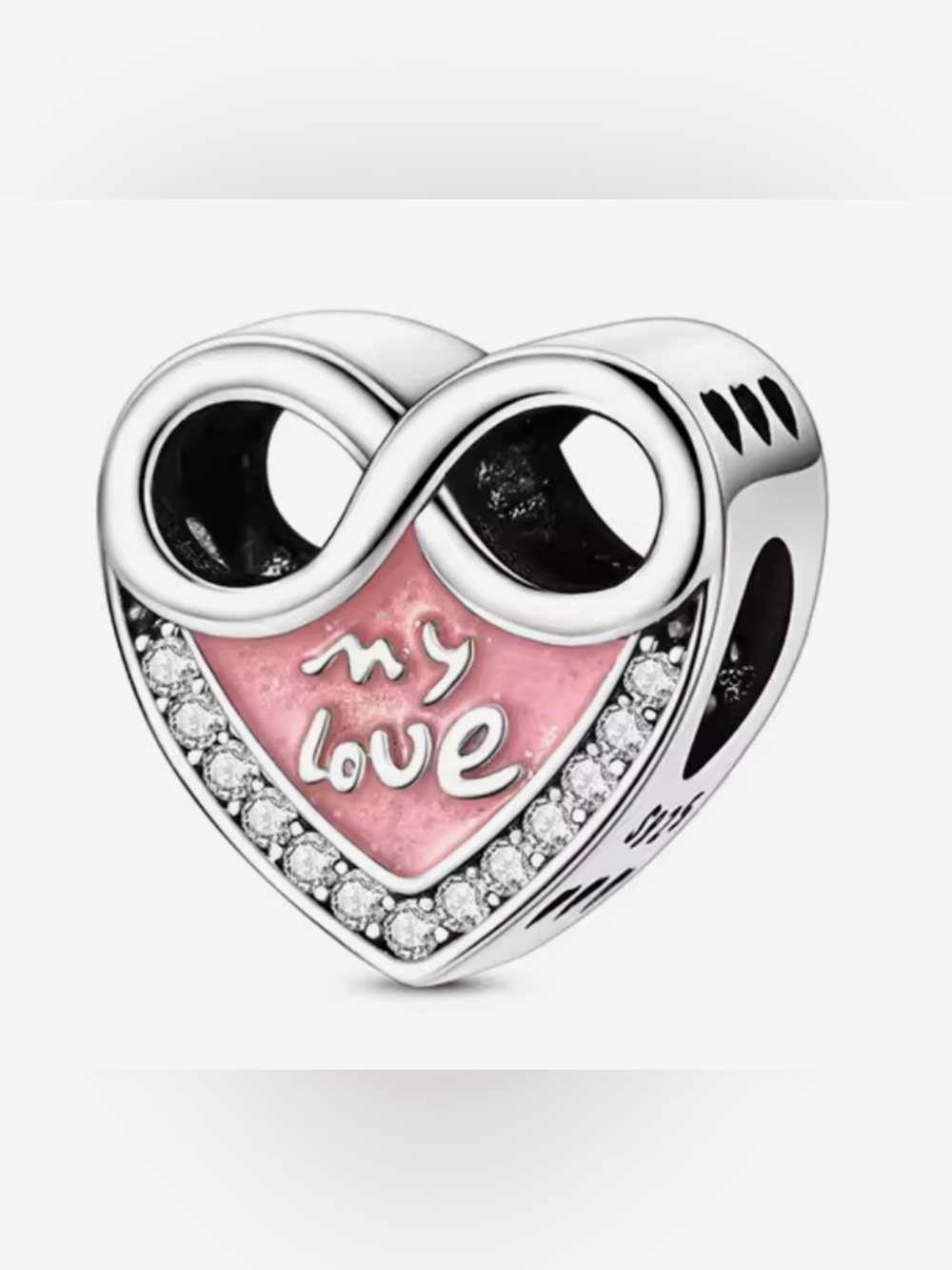 Silver & Pink Heart 'My Love' Charm